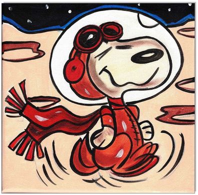 Klausewitz: Original Acryl auf Leinwand: Peanuts- Snoopy Moon IV/ 20x20 cm
