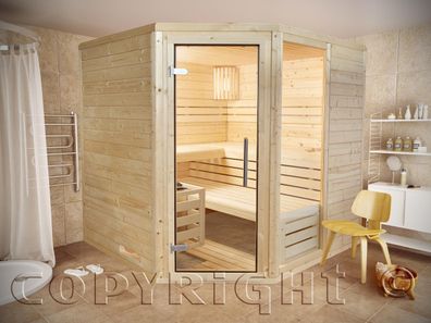 Butenas Espoo Sauna 220 x 190 Eckeinstieg schnell lieferbar Massivholz 45 mm EOS ...