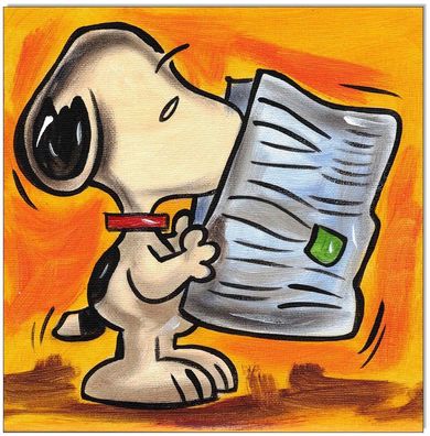 Klausewitz: Original Acryl auf Leinwand: Peanuts- Snoopy Gazette / 20x20 cm