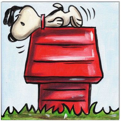 Klausewitz: Original Acryl auf Leinwand: Peanuts- Snoopy on the Doghouse / 20x20 cm