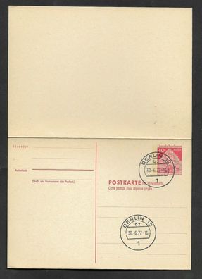 Ganzsache Berlin Postkarte mit Antwortteil 30.6.72 P 75