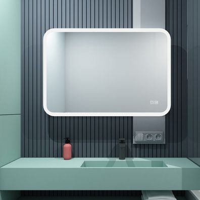 Badspiegel 80 x 60 mit Beleuchtung LED Touch Rechteckig Wandspiegel 3 Lichtfarben