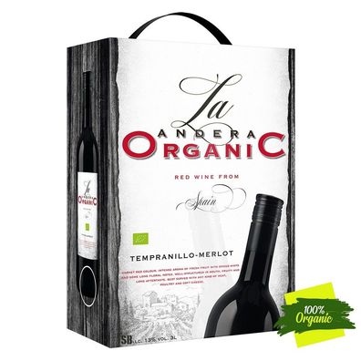 La Andera Organic, Bio ES-ECO-001-CM Wein Tempranillo Merlot Trocken 13%vol 300cl BiB