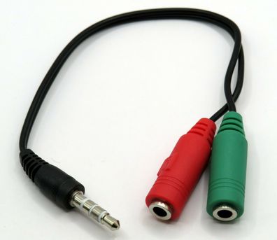 Audio Splitter Kabel Y Adapter Micro Headset 3.5mm Male zu 2 Female Schwarz/ grün