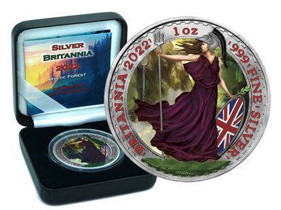 Britannia 2022 Mystic Forest Farbe 1 oz 999 Silbermünze Box & Coa Aufalge 250