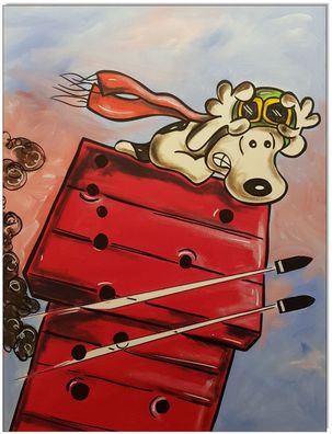 Klausewitz: Original Acryl auf Leinwand: Peanuts- Snoopy vs. Red Baron VI / 50x70 cm