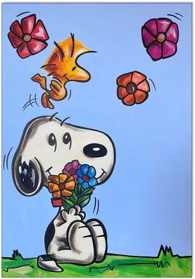 Klausewitz: Original Acryl auf Leinwand: Snoopy & Woodstock Spring II / 50x70 cm
