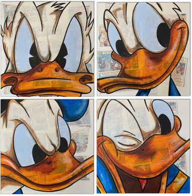 Klausewitz: Original Acryl Collage auf Leinwand: Donald Duck VII /4 Bilder à 60x60 cm