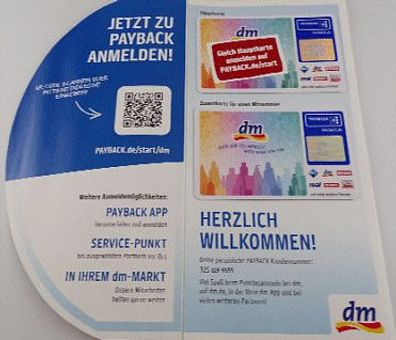 Payback Punkte Sammel Karte + Partnercard DM Drogeriemarkt 2 Karten