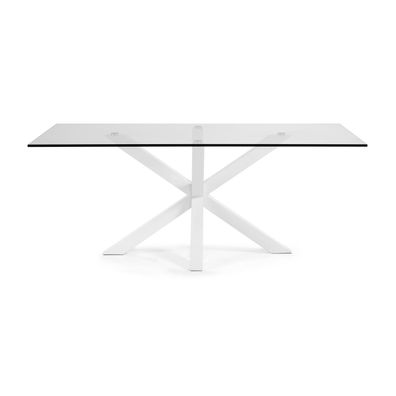 Tisch Argo 200 x 100 cm mit Glasplatte und weiße Stahlbeinen
