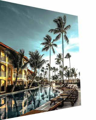 Leinwand Urlaub Pool Travel Bilder Hotel Palmen - Hochwertiger Kunstdruck