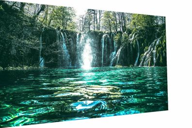 MagicCanvasArt Wasserfall See Sommer Frühling Bilder Hochwertiger Kunstdruck