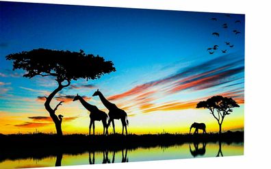 Leinwand Bilder Wandbilder Safari Afrika Giraffe Kunst - Hochwertiger Kunstdruck