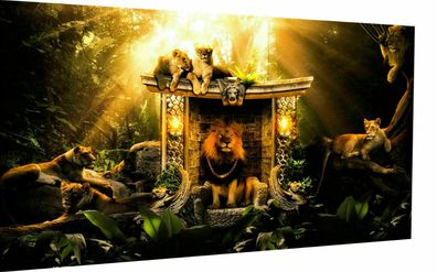 Leinwand Bilder Wandbilder Löwe König des Dschungels - Hochwertiger Kunstdruck