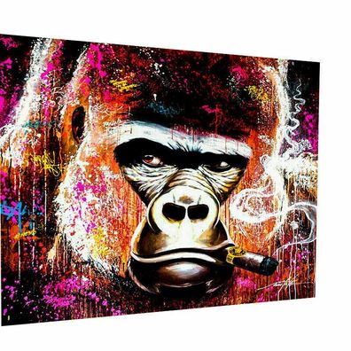 Leinwand Affe Zigarette Porträt Abstrakt Wandbilder - Hochwertiger Kunstdruck