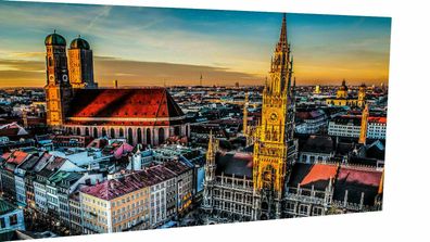 Leinwand München Skyline Städte Bilder Wandbilder - Hochwertiger Kunstdruck XXL