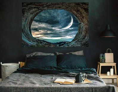 Leinwand Bilder Wandbilder Abstrakt Mond Sternenhimmel - Hochwertiger Kunstdruck