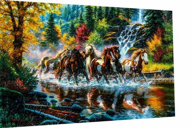 Leinwand Pferde Gemälde Kunst Bilder Wandbilder - Hochwertiger Kunstdruck