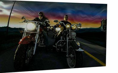 Leinwand Biker Motorräder Route 66 Bilder Wandbilder - Hochwertiger Kunstdruck