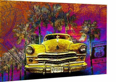 Leinwand Oldtimer Route 66 Abstrakt Bilder Wandbilder - Hochwertiger Kunstdruck