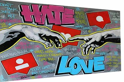 Pop Art Love Hate Leinwand Bilder Wandbilder - Hochwertiger Kunstdruck (Gr. Mittel)