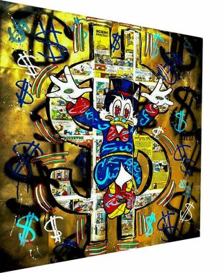 Leinwand Pop Art Donald Duck Dollar Bilder Wandbilder - Hochwertiger Kunstdruck