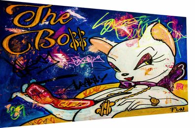 Pop Art The Boss Cat Leinwand Bilder Wandbilder - Hochwertiger Kunstdruck