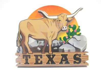 Texas Longhorn Holz Magnet glänzend USA Souvenir Amerika Neu (344)