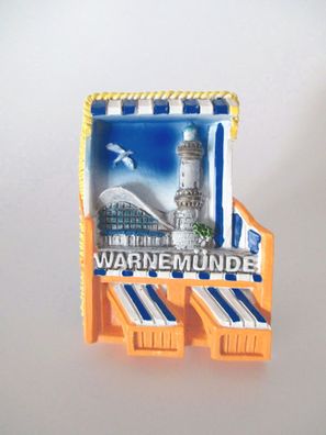 Warnemünde Magnet Strandkorb Leuchtturm Möwe Germany Premium Souvenir Poly
