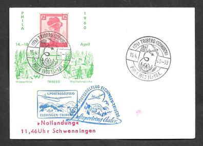 Ganzsache BRD Postsegelflug Eichingen Triberg Phila 1960 Privatdruck