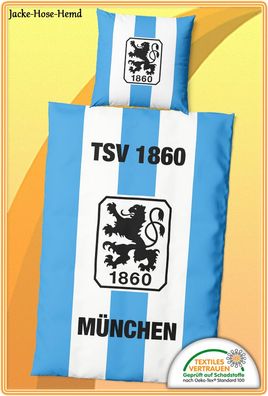 TSV 1860 München Bettwäsche Hellblau Weiß Logo Löwe Fussball Gr:135x200cm NEU