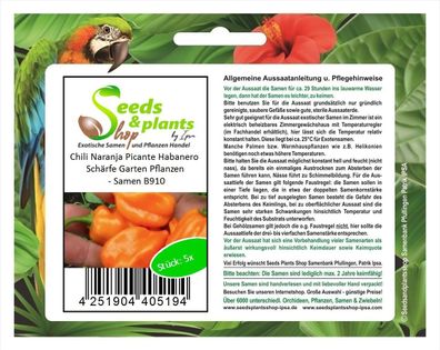 5x Chili Naranja Picante Habanero Schärfe Garten Pflanzen - Samen B910