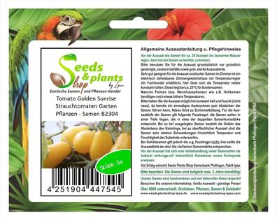 5x Tomato Golden Sunrise Strauchtomaten Garten Pflanzen - Samen B2304