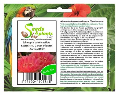 10x Echinopsis carmineaflora Katzenstreu Garten Pflanzen - Samen B1381