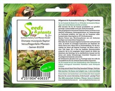 3x Dionaea muscipula Raptor Venusfliegenfalle Pflanzen - Samen B1259