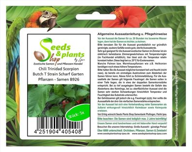 5x Chili Trinidad Scorpion Butch T Strain Scharf Garten Pflanzen - Samen B926
