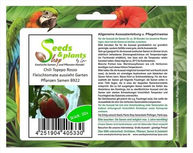 10x Chili Topepo Rosso Fleischtomate aussieht Garten Pflanzen Samen B922