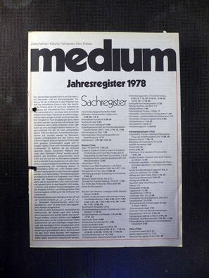 Medium - Zeitschrift für Fernsehen, Film - Jahresregister/1978 - Sachregister