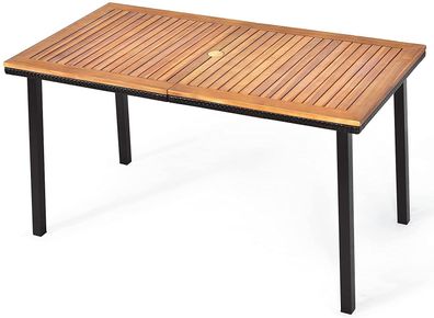Gartentisch Esstisch mit Schirmloch Terrassentisch Akazienholz Holztisch 140x75x76cm