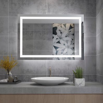 Badspiegel 90 x 60 mit Beleuchtung LED Touch Rechteckig Wandspiegel Kaltweiß