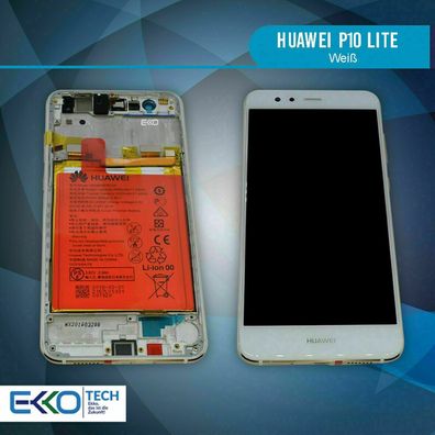 Huawei P10 Lite LCD Display Bildschirm + Akku Rahmen Original Ware Weiß White