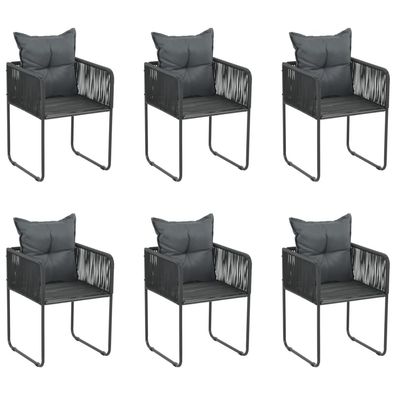 vidaXL Gartenstühle 6 Stk. mit Kissen Poly Rattan Schwarz