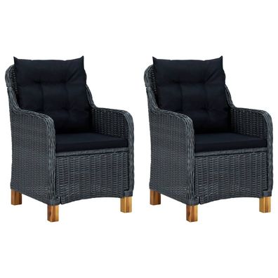 vidaXL Gartenstühle mit Kissen 2 Stk. Poly Rattan Dunkelgrau