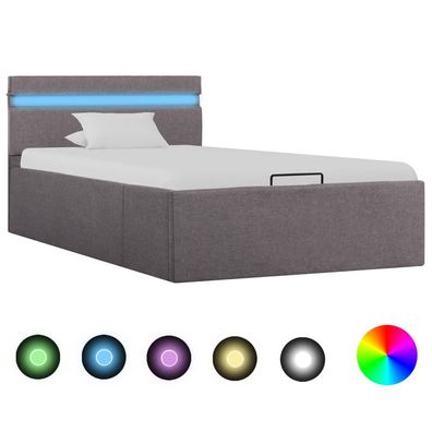 vidaXL Bett mit Bettkasten Hydraulisch mit LED Taupe Stoff 100x200 cm