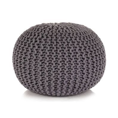 vidaXL Handgestrickter Pouf Baumwolle 50 x 35 cm Grau