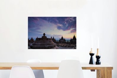 Glasbilder - 90x60 cm - Borobudur bei Sonnenaufgang (Gr. 90x60 cm)