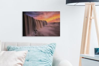 Leinwandbilder - 30x20 cm - Wasserfall - Sonnenuntergang - Natur (Gr. 30x20 cm)