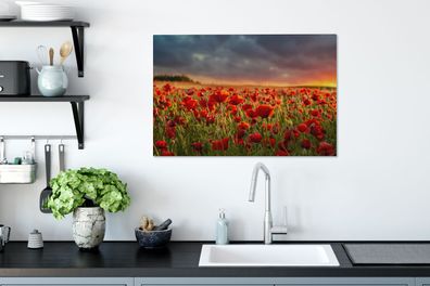 Leinwandbilder - 60x40 cm - Sonnenuntergang - Mohnblumen - Rot (Gr. 60x40 cm)