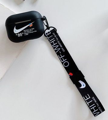 Airpod pro case Hülle Airpods 3 Schutzhülle Nike Schlüsselband offwhite Schwarz
