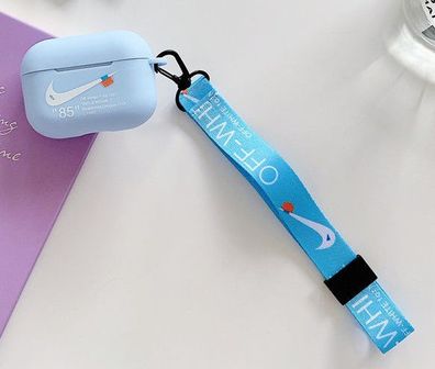Airpod pro case Hülle Airpods 3 Schutzhülle Nike Schlüsselband offwhite Hellblau